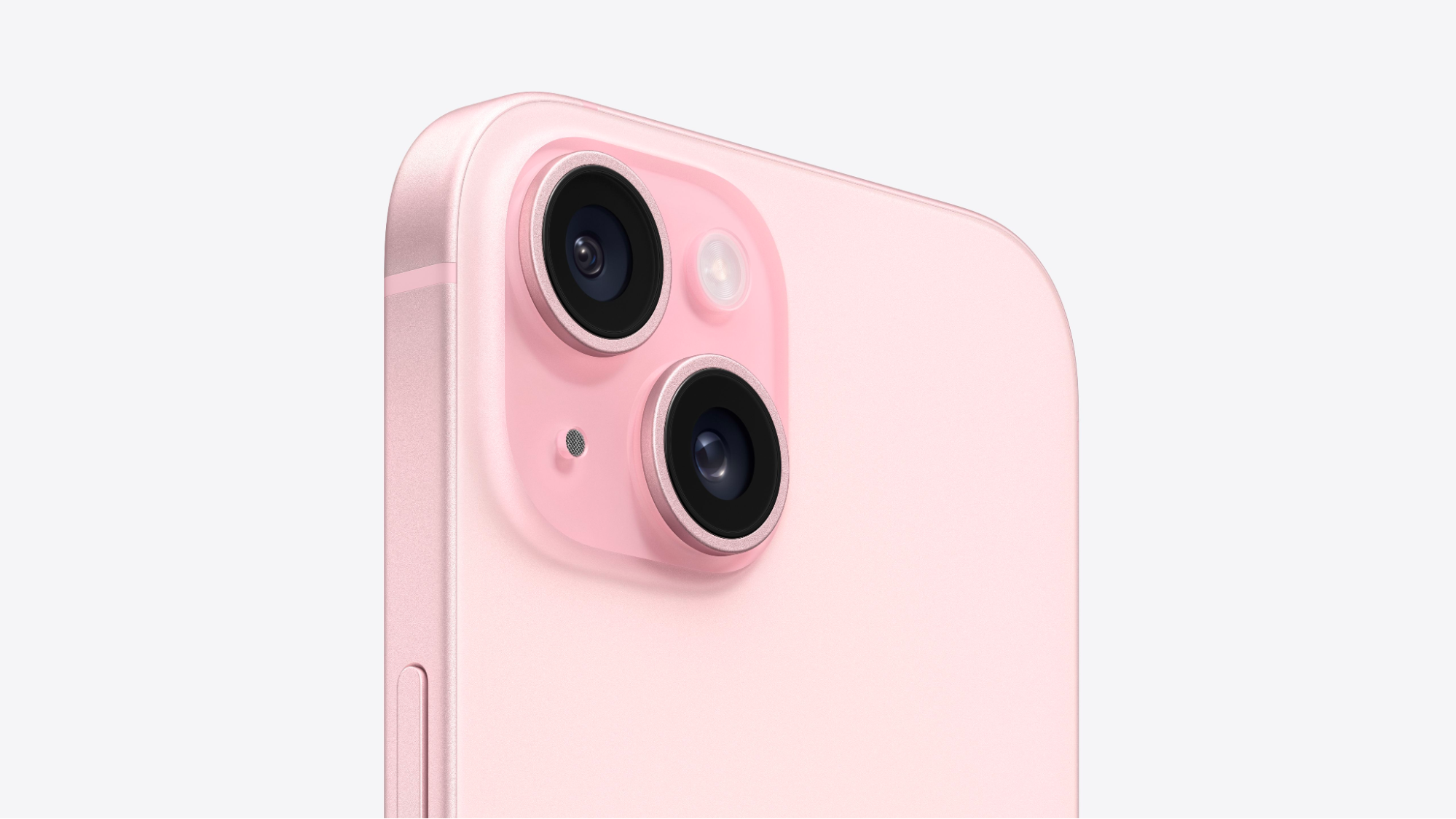 iPhone 15 với 2 camera đặt chéo và khung kính camera được phủ màu, dễ dàng phân biệt với các dòng tiền nhiệm